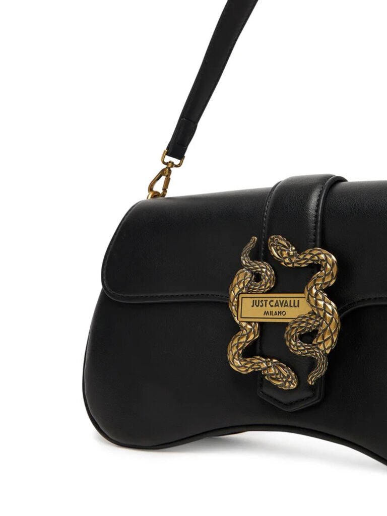 Black Leather Satchel with Chain Strap