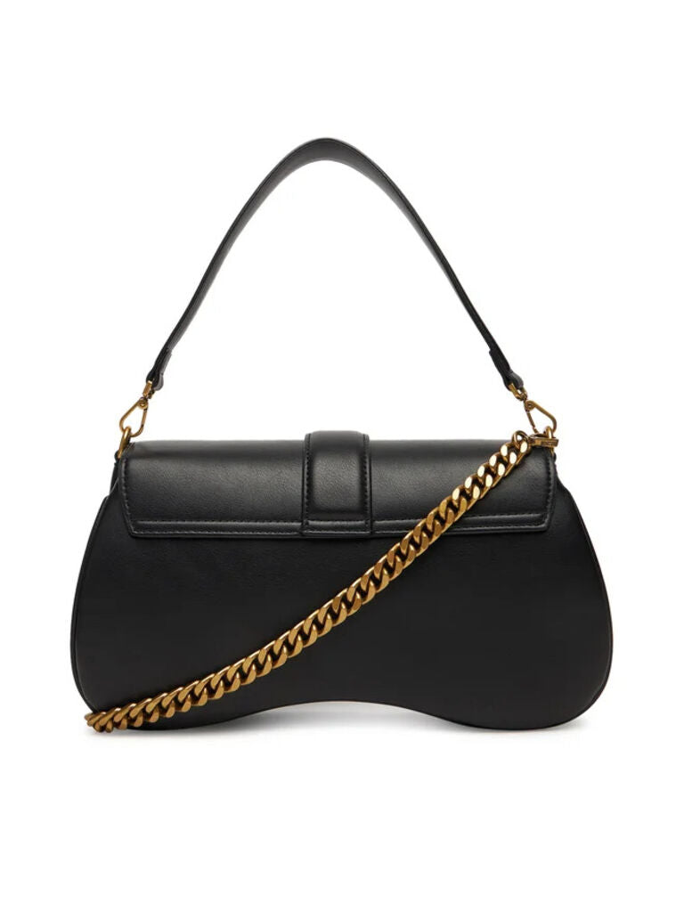 Black Leather Satchel with Chain Strap