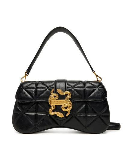 Black Quilted Handbag with Gold Snake Accent