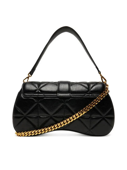 Black Quilted Handbag with Gold Snake Accent