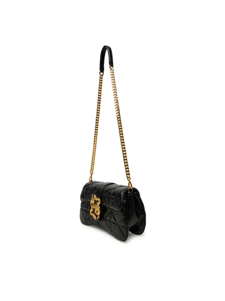 Black Quilted Handbag with Gold Snake Accent