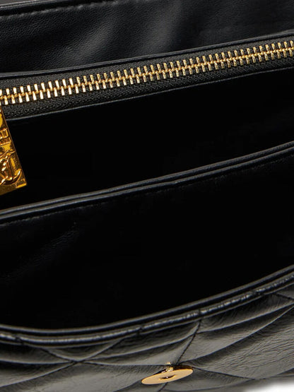 Black Quilted Handbag with Gold Snake Accent