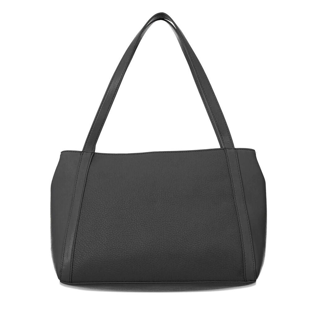 Black Pebbled Leather Tote with Logo Detail