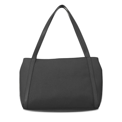 Black Pebbled Leather Tote with Logo Detail