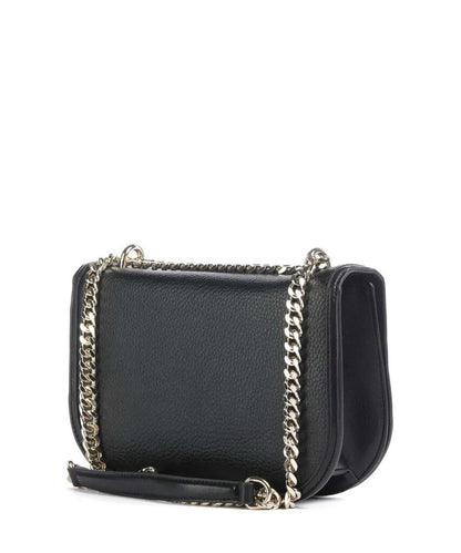 Black Textured Leather Crossbody Bag with Chain Detail