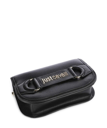 Black Textured Leather Crossbody Bag with Chain Detail