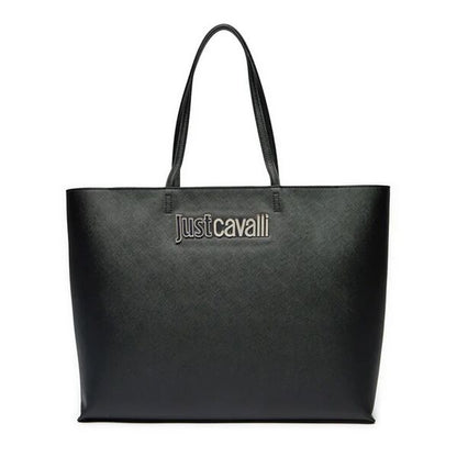 Black Textured Tote Bag with Logo Accent