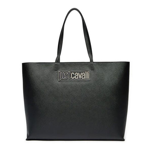 Black Textured Tote Bag with Logo Accent