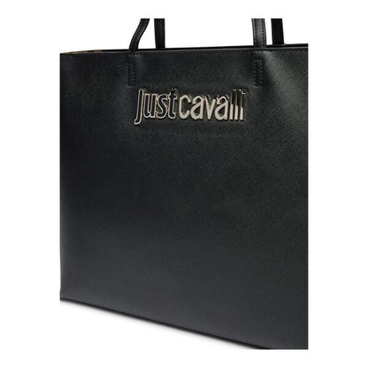 Black Textured Tote Bag with Logo Accent