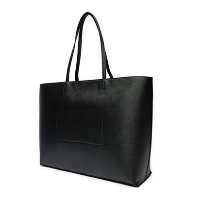 Black Textured Tote Bag with Logo Accent