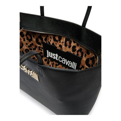 Black Textured Tote Bag with Logo Accent