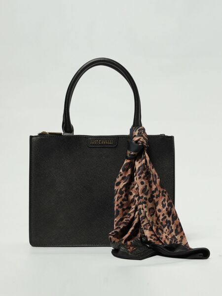 Black Textured Handbag with Animal Print Scarf