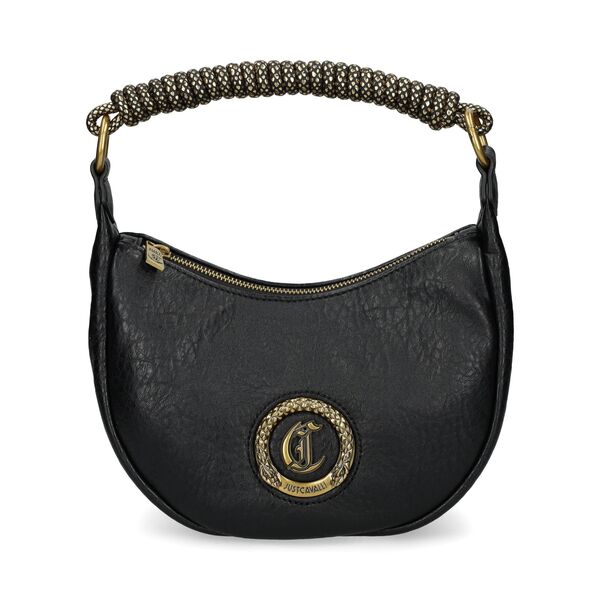 Black Textured Shoulder Bag with Braided Handle