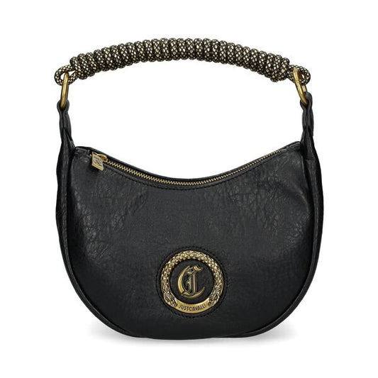 Black Textured Shoulder Bag with Braided Handle