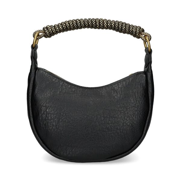 Black Textured Shoulder Bag with Braided Handle