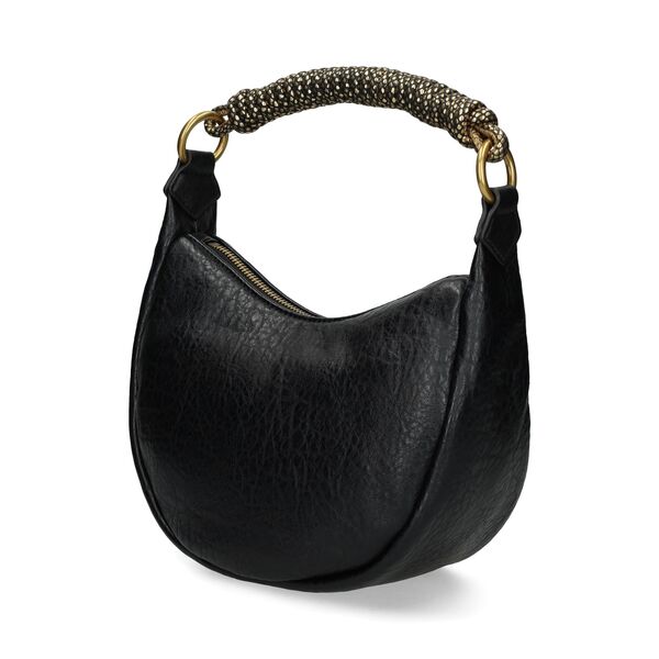 Black Textured Shoulder Bag with Braided Handle