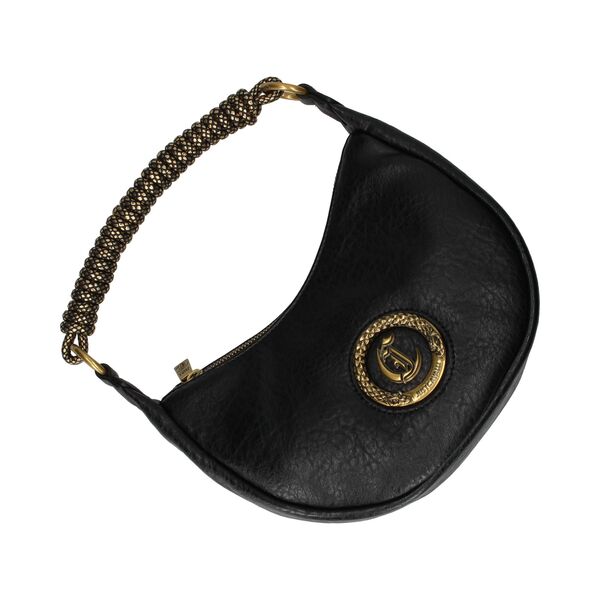 Black Textured Shoulder Bag with Braided Handle