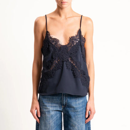 Black Lace-Embellished Cami Top