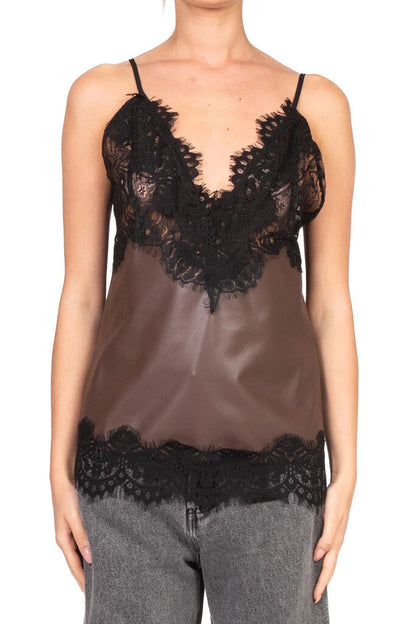 Brown Lace-Trim Camisole with Delicate Detailing