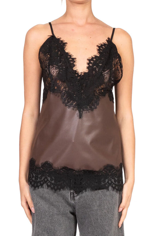Brown Lace-Trim Camisole with Delicate Detailing