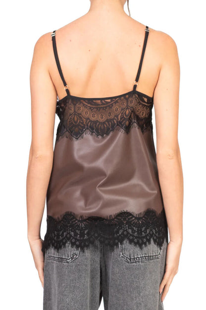Brown Lace-Trim Camisole with Delicate Detailing