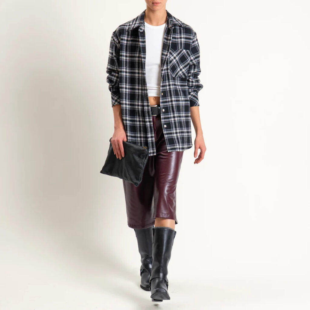 Navy Plaid Button-Up Shirt