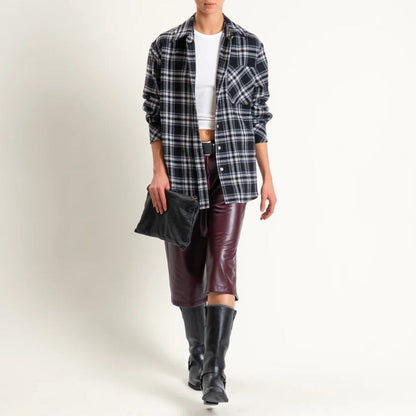 Navy Plaid Button-Up Shirt