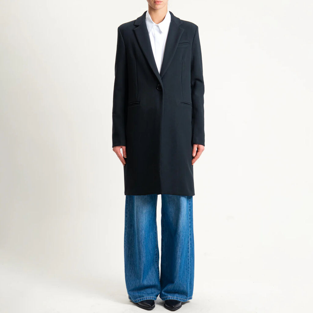 Black Elegant Coat with Single-Button Closure