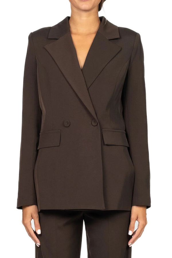 Brown Double-Breasted Blazer with Notch Lapel