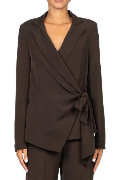 Dark Brown Wrap Blazer with Tie Detail