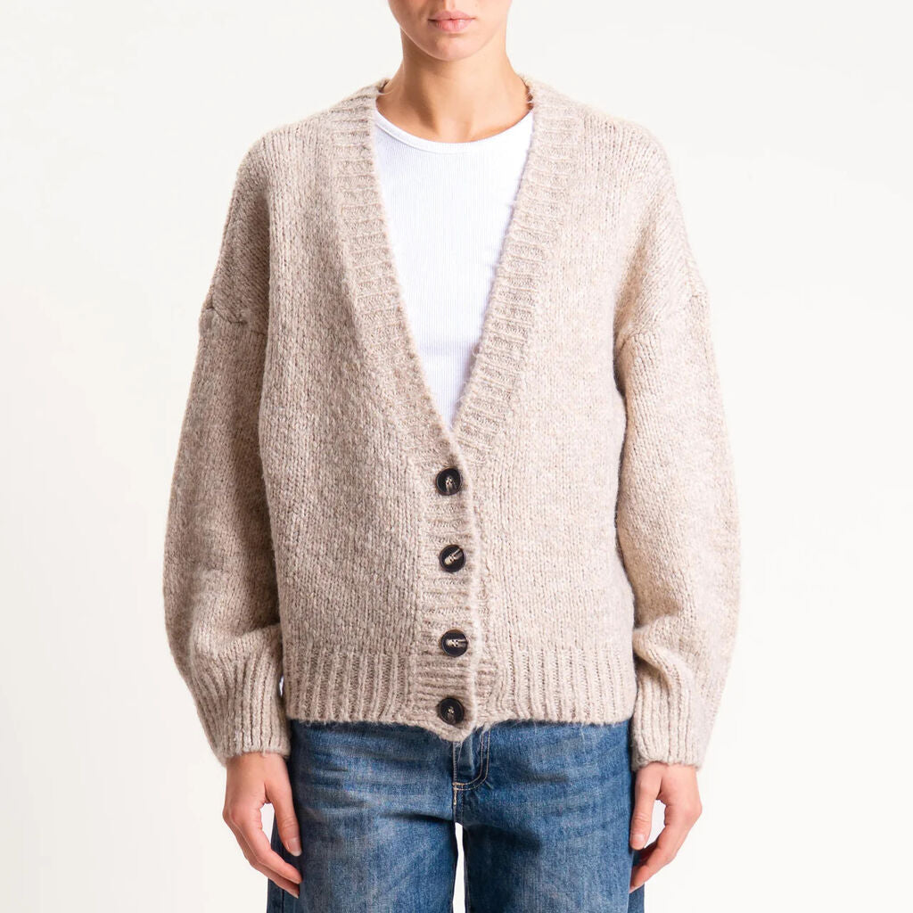 Beige Knit Cardigan with Button Closure