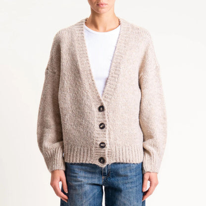 Beige Knit Cardigan with Button Closure