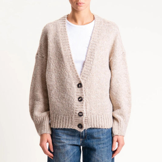 Beige Knit Cardigan with Button Closure