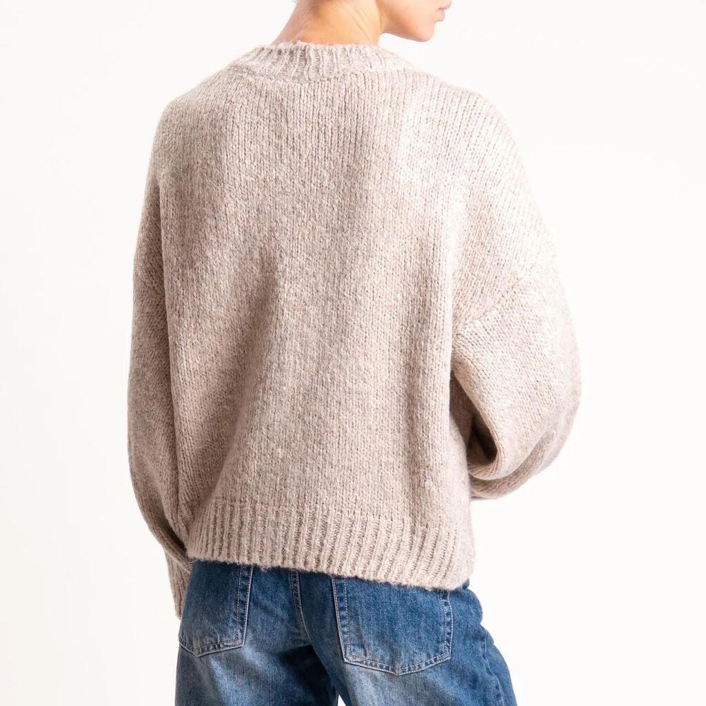 Beige Knit Cardigan with Button Closure