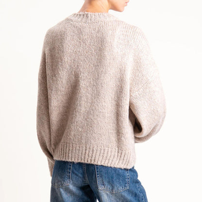 Beige Knit Cardigan with Button Closure