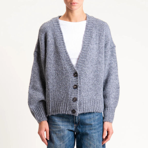 Gray Knit Cardigan with Button Closure