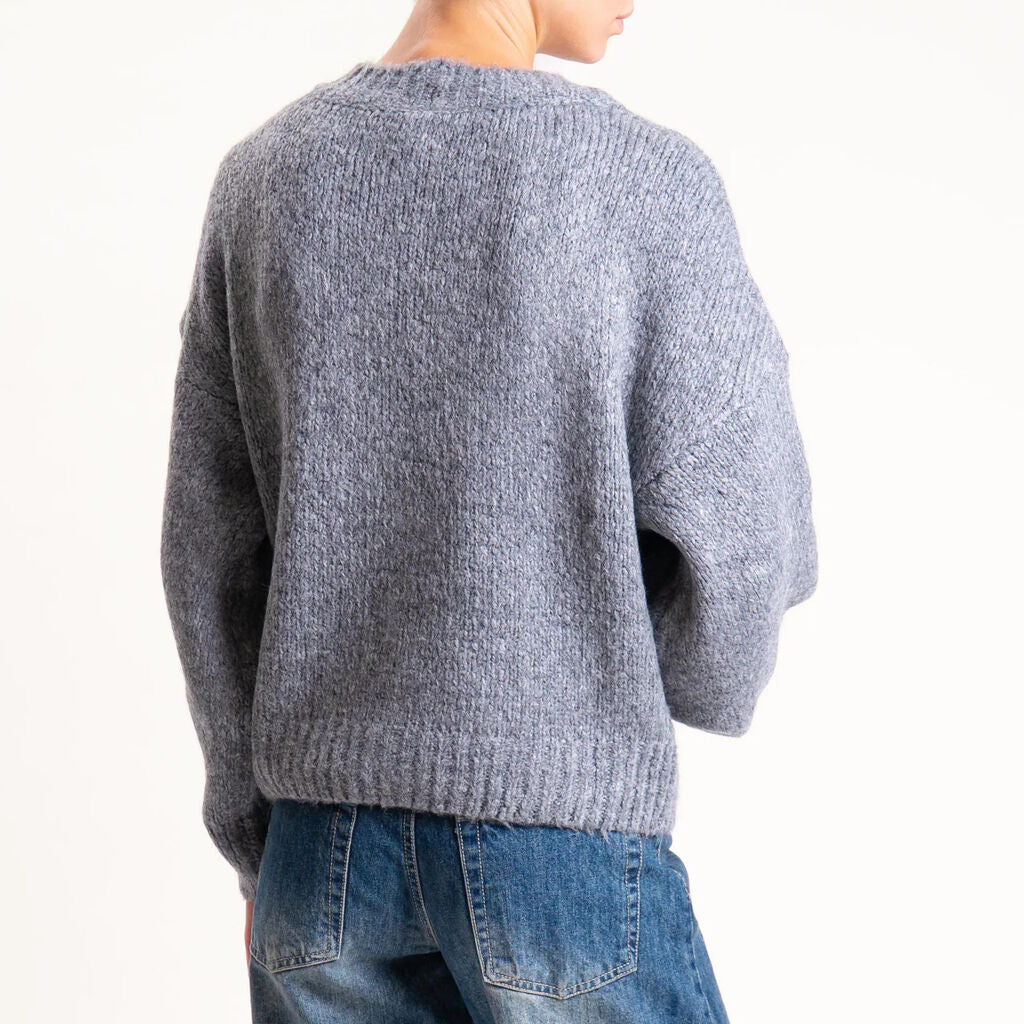 Gray Knit Cardigan with Button Closure