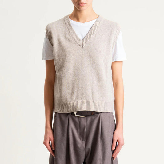 Beige Knit V-Neck Sweater Vest