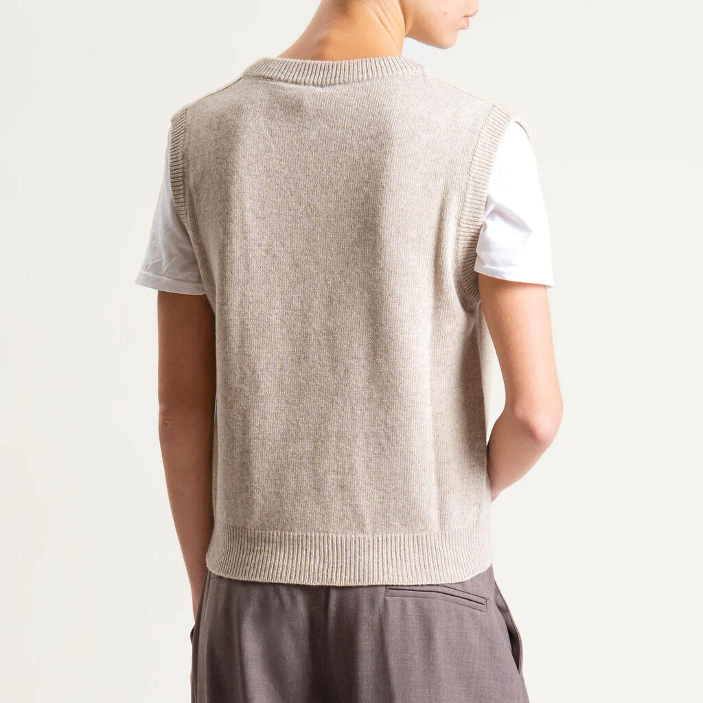 Beige Knit V-Neck Sweater Vest