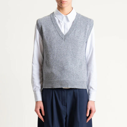 Gray Knit Sleeveless Vest with V-Neck