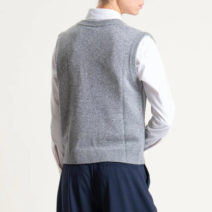 Gray Knit Sleeveless Vest with V-Neck