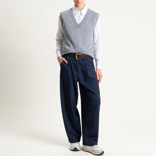 Gray Knit Sleeveless Vest with V-Neck