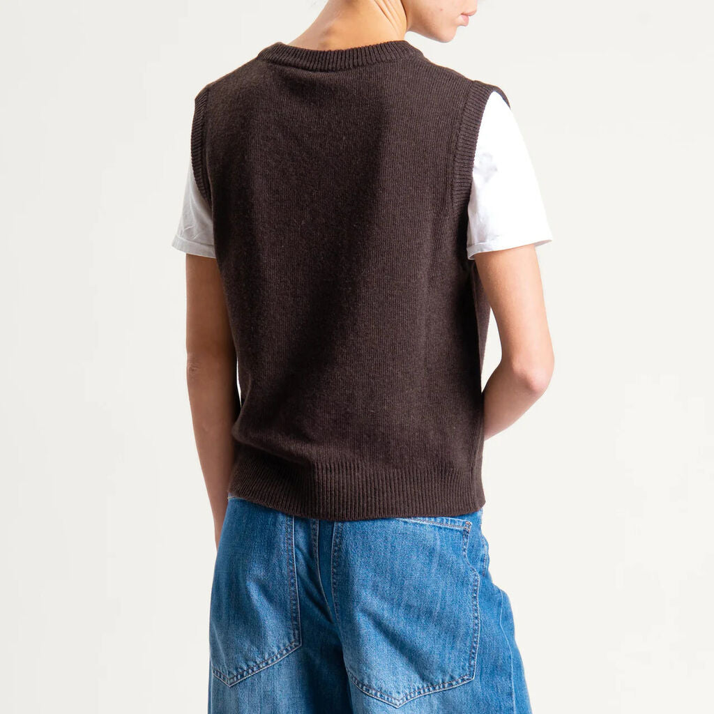 Chocolate Knit Sleeveless Vest with V-Neck Detail
