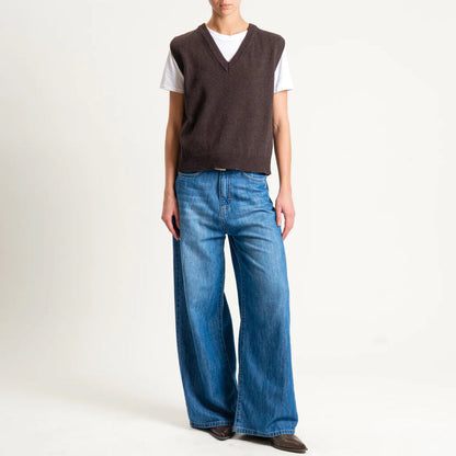 Chocolate Knit Sleeveless Vest with V-Neck Detail