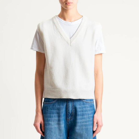 Ivory Knit Vest with V-Neck