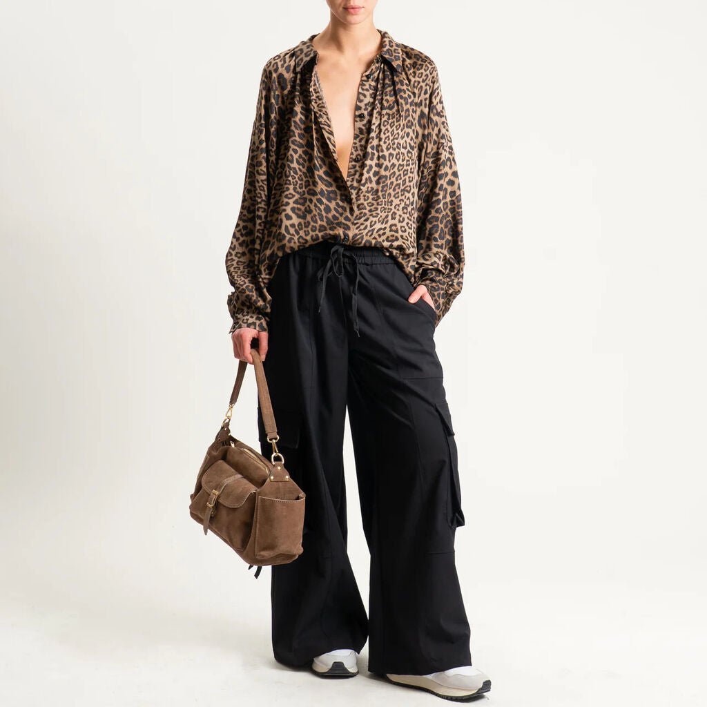 Black Wide-Leg Cargo Pants with Drawstring Waist