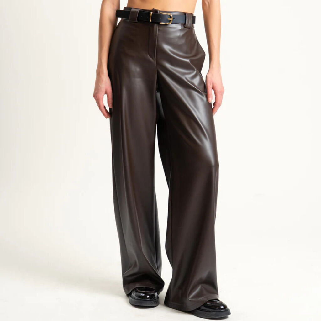 Chocolate Faux Leather Wide-Leg Trousers