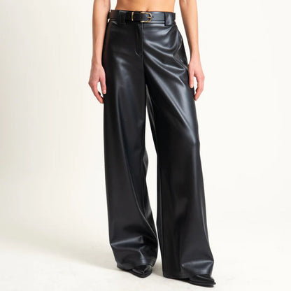 Black Wide-Leg Trousers with Polished Finish