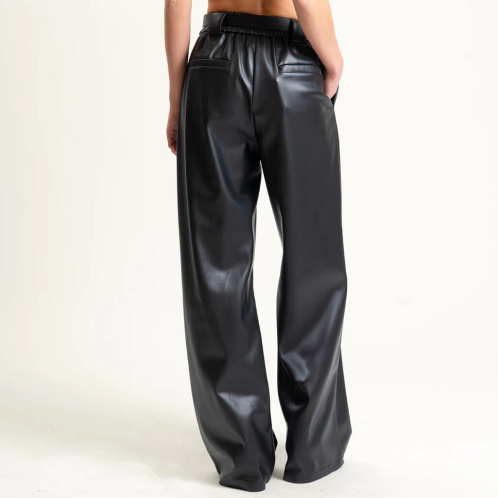 Black Wide-Leg Trousers with Polished Finish
