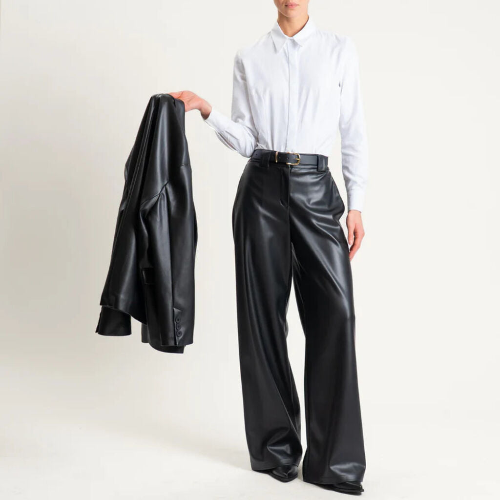 Black Wide-Leg Trousers with Polished Finish